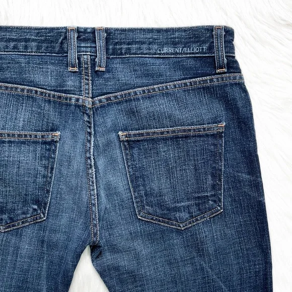 SOLD-Current/Elliott Distressed Medium Wash Cropped Slouchy Boyfriend Jeans - Picture 8 of 12